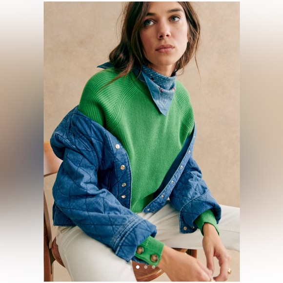 NWT Sézane Dakota Quilted Jacket in Denim Blue Sz 4 - Picture 2 of 16